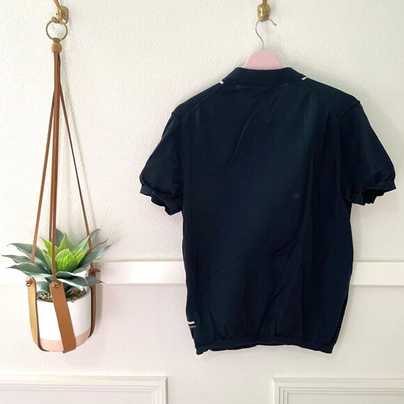 The Tie Bar Full Placket Border Stripe Navy Blue Short Sleeve Polo Size M - Picture 5 of 5